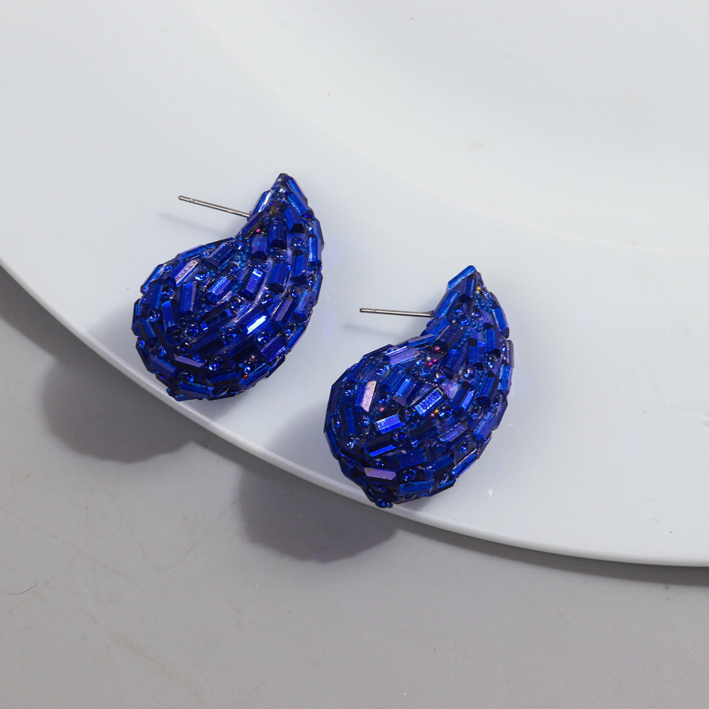 Wholesale Fashion Full Diamond Water Drop Gradient Color Metal Earrings